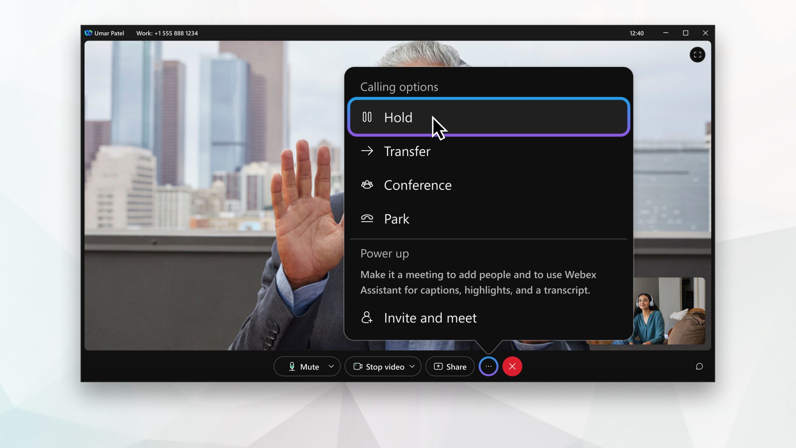 Webex App mid-call calling options